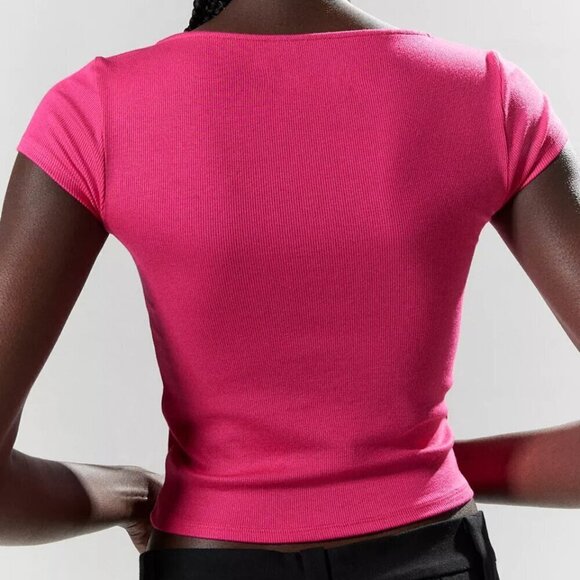 NWT UO Silence + Noise Greta Cap Sleeve Pink Cropped Tee - Picture 2 of 5